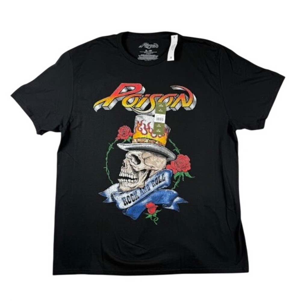 Poison Band Graphic T-Shirt XL Black Rock and Roll Skull Roses New NWT